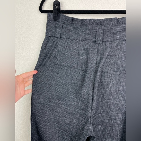 A.L.C. Women's 10 Diego Paperbag Trousers Belted Tapered Leg Grey Stripe Metalli - Picture 14 of 16